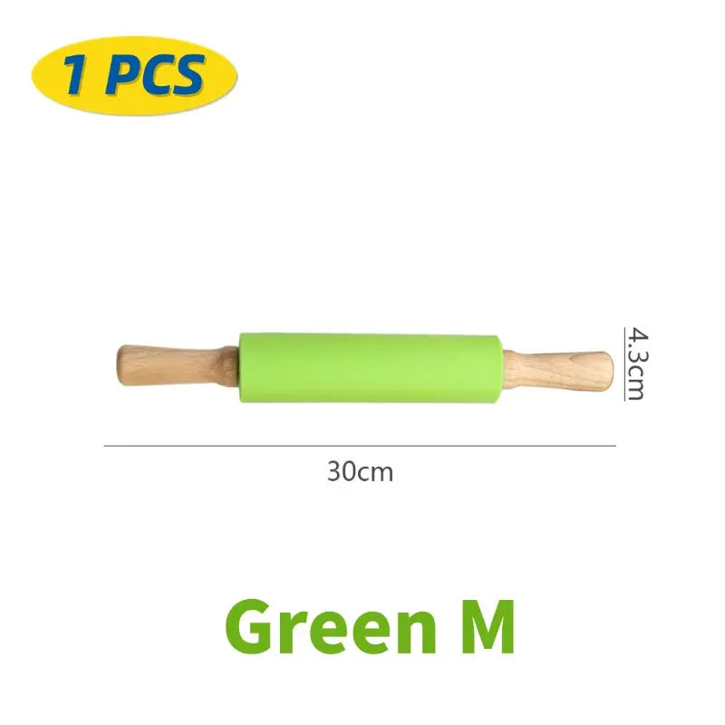 Rouleau à pâtisserie en silicone non-adhérent avec poignées en bois - Set de 14 pièces rouleaupatisserie