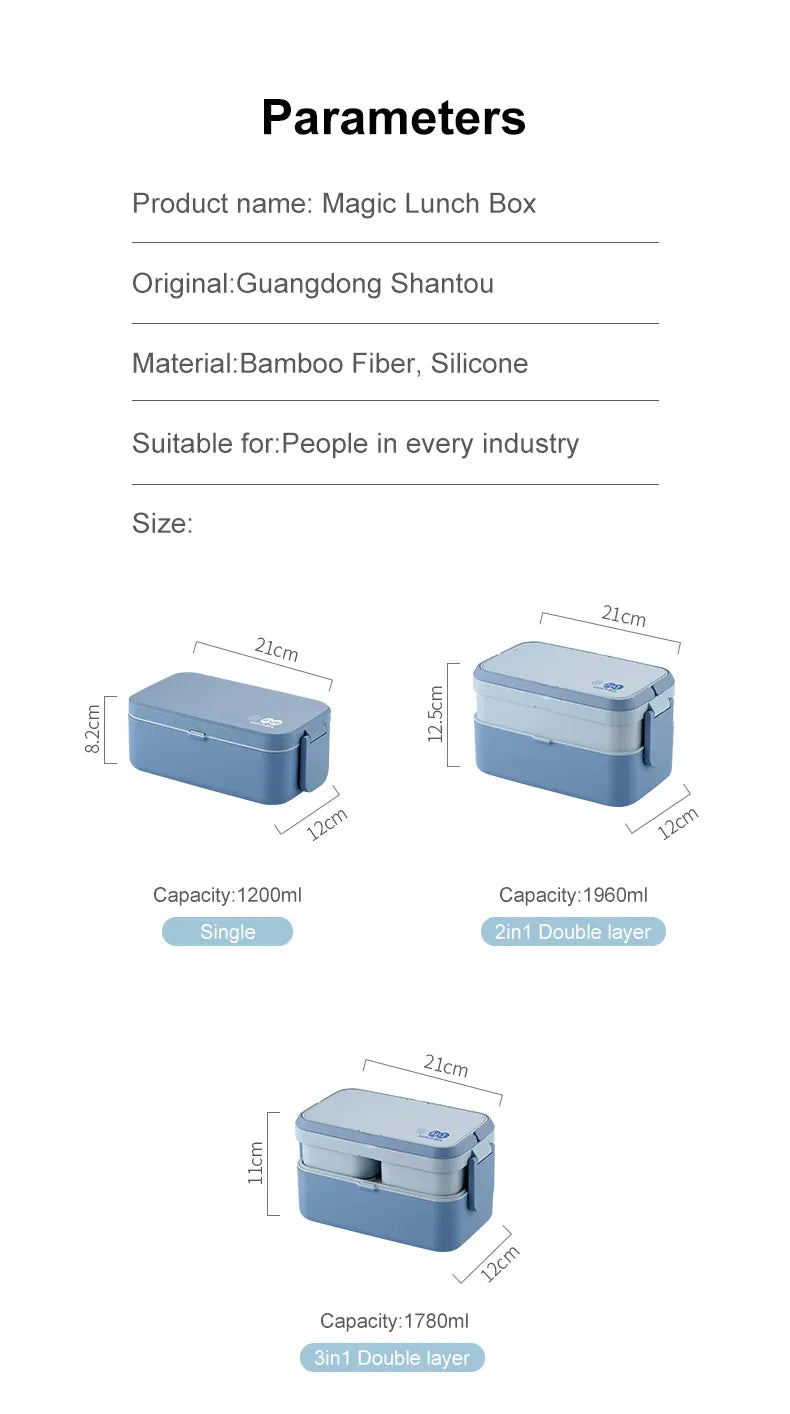 Bento 2 Étages Bambou 760ml + 1200ml | Micro-ondable et Compartimenté Bento
