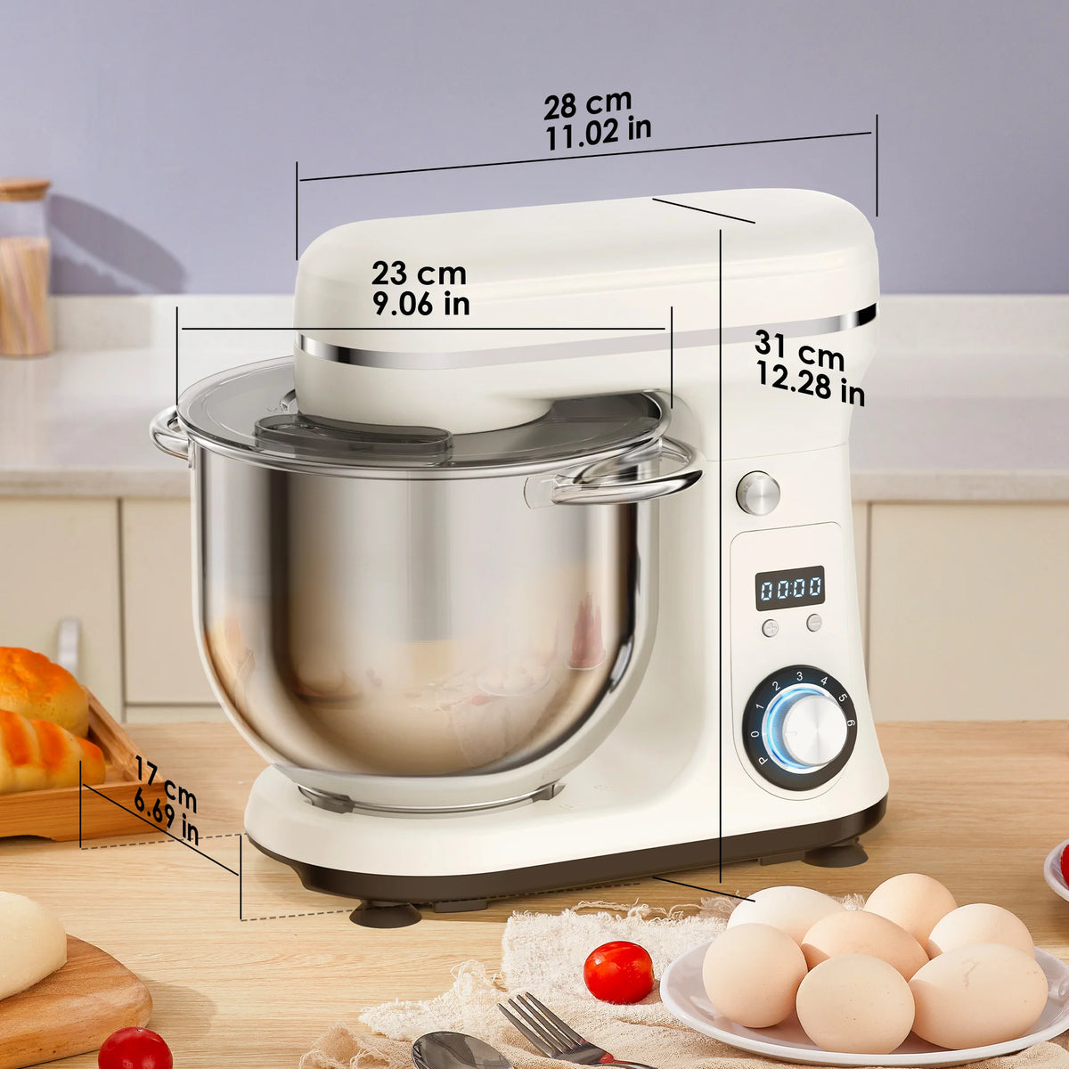 Dimensions du robot pâtissier 6 L blanc
