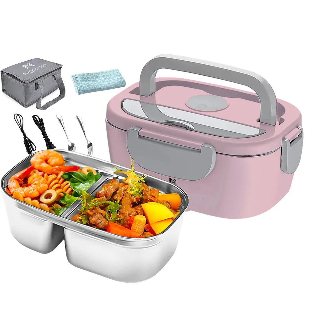 Lunch Box Chauffante Électrique 65 W — Cuve Inox 304 Amovible 1,5 L, 2 Compartiments, Voiture et Secteur lunchboxchauf