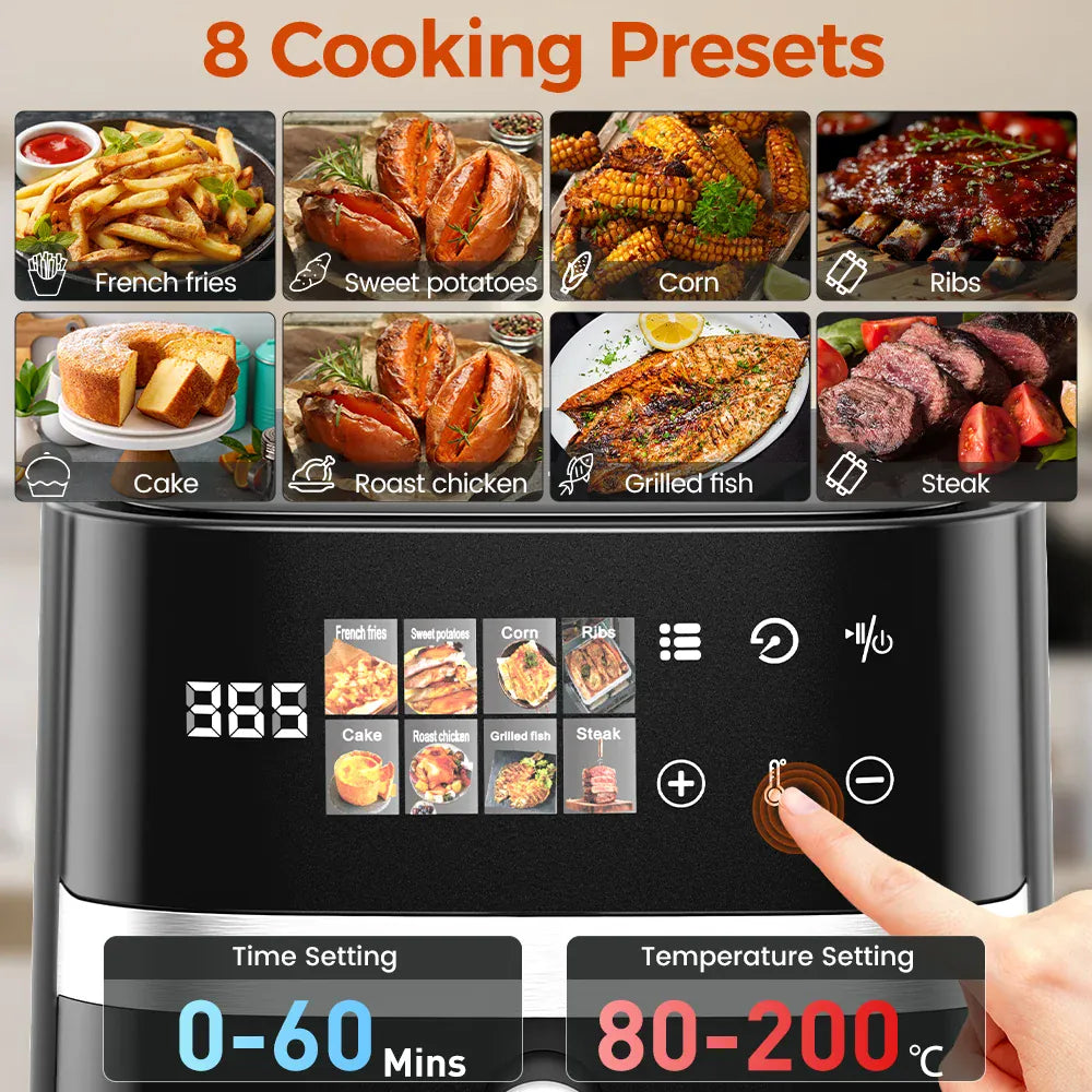 Friteuse Sans Huile 5,5L Écran Tactile 8 Programmes Hublot Visible airfryers
