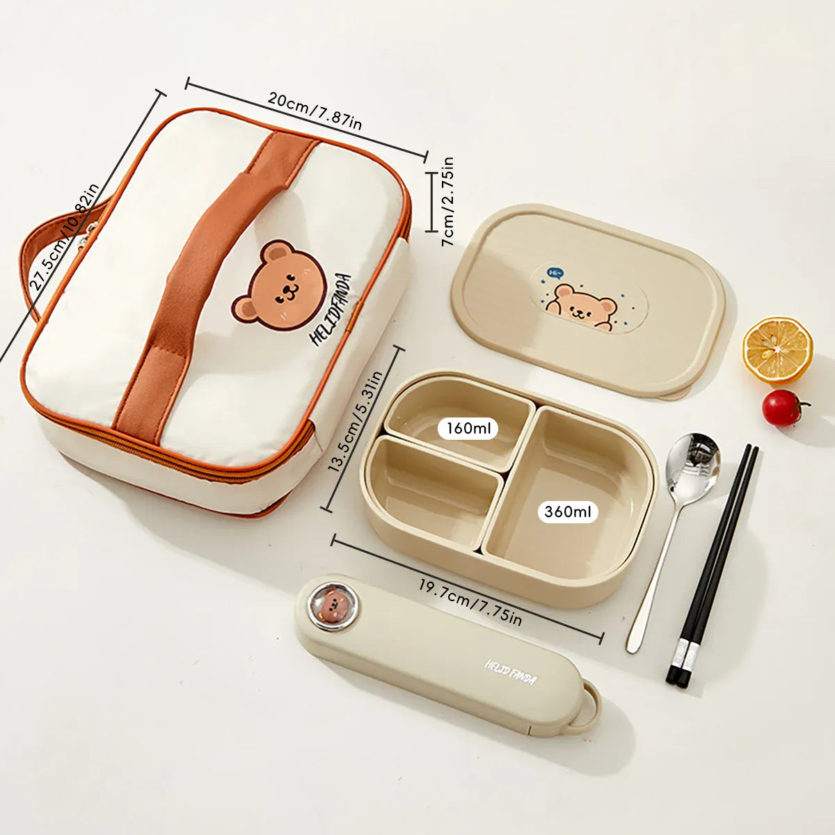 Ensemble Bento pour Enfant avec Sac Isotherme et Couverts Bento