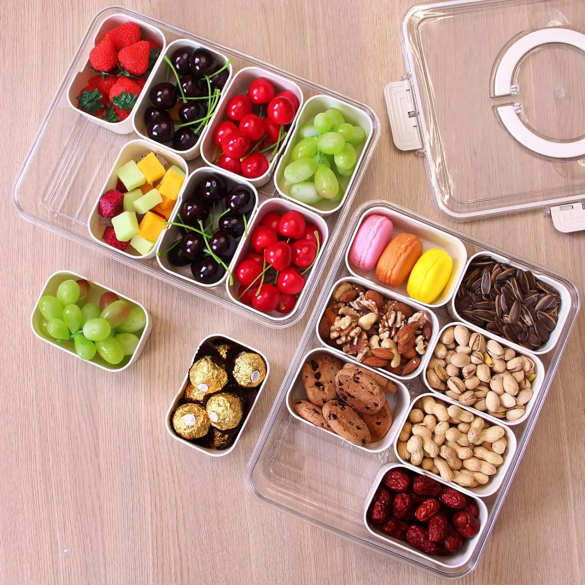 Boîte Snack Organiseur 4 Compartiments Empilable avec Couvercle