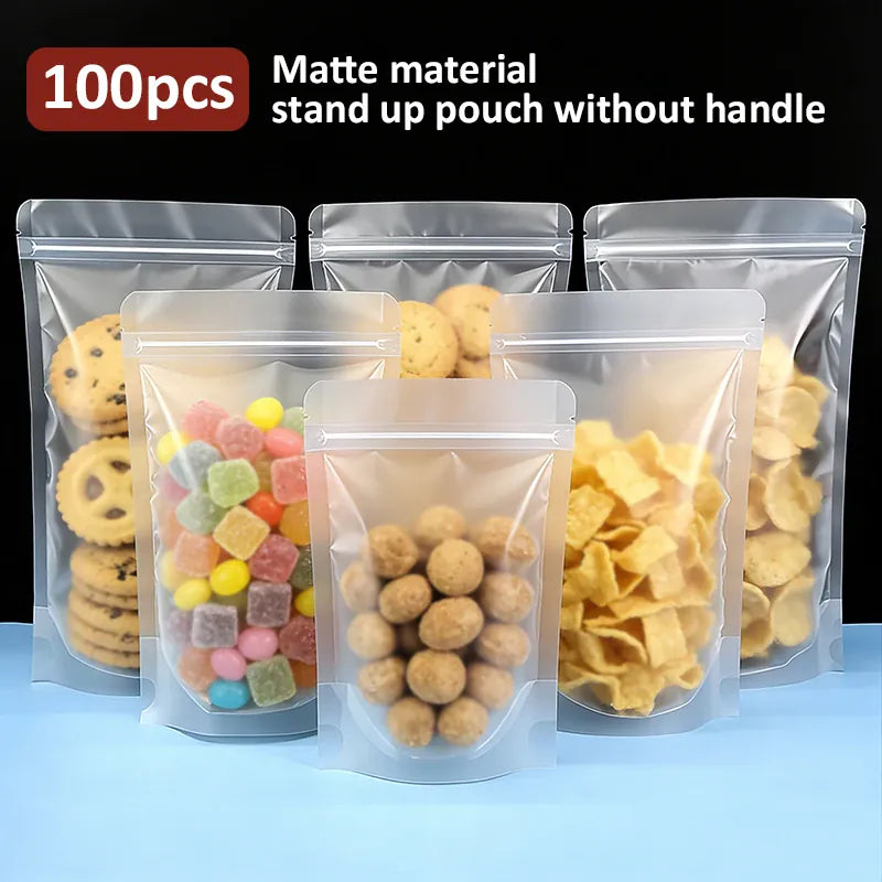 Sachets Zip Alimentaires Matinés - Lot de 100 Pièces Resealable