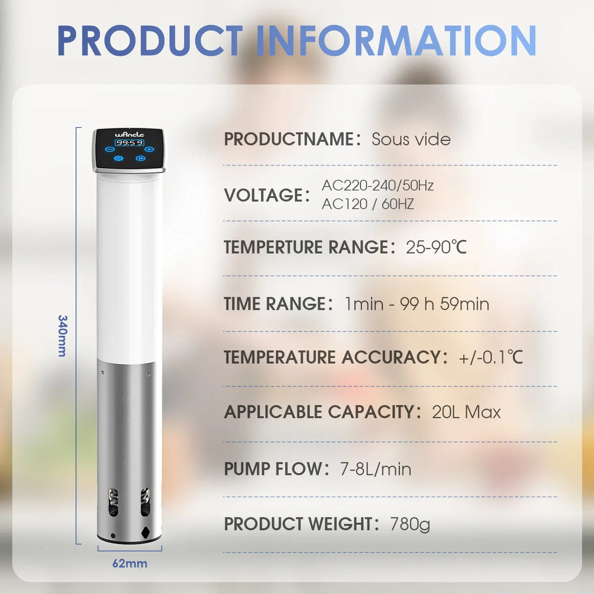 Cuiseur Sous Vide à Immersion 1100W Étanche avec Affichage LED sv
