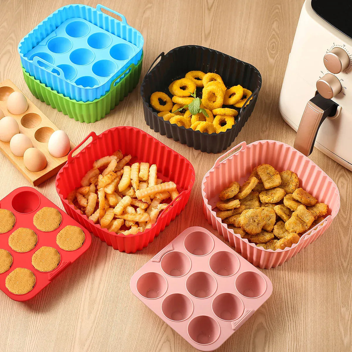 Moules Silicone Air Fryer Réutilisables Lot de 2 Pièces Carrés Air Fryer
