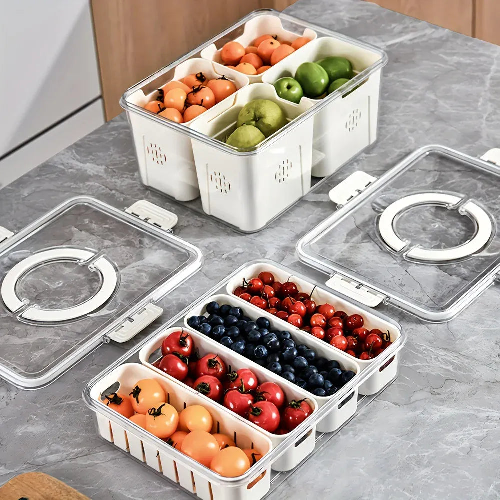 Boîte Snack Organiseur 4 Compartiments Empilable avec Couvercle