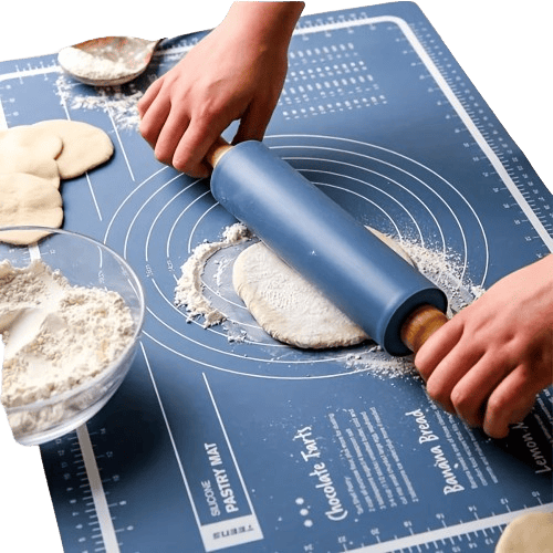 Rouleau à pâtisserie en silicone avec tapis de cuisson anti-adhésif - Idéal pour pâtes pizzas et biscuits rouleaupatisserie