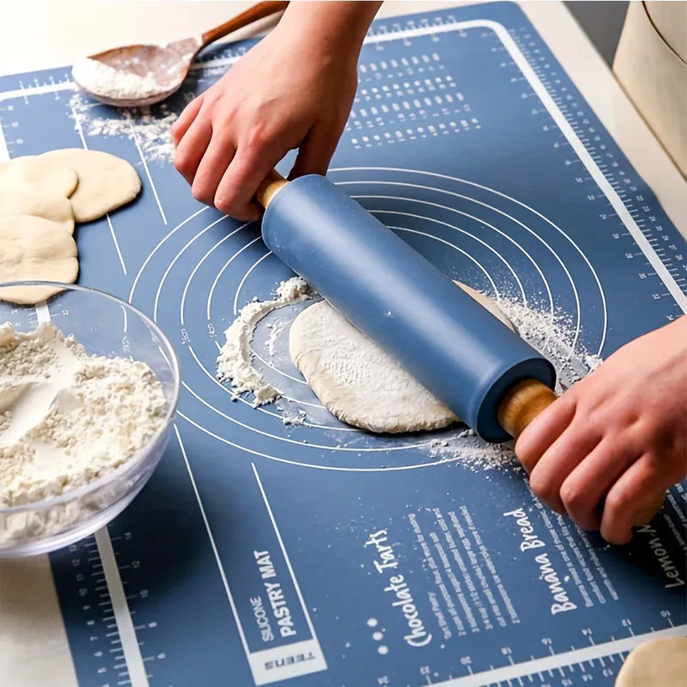 Rouleau à pâtisserie en silicone avec tapis de cuisson anti-adhésif - Idéal pour pâtes pizzas et biscuits rouleaupatisserie