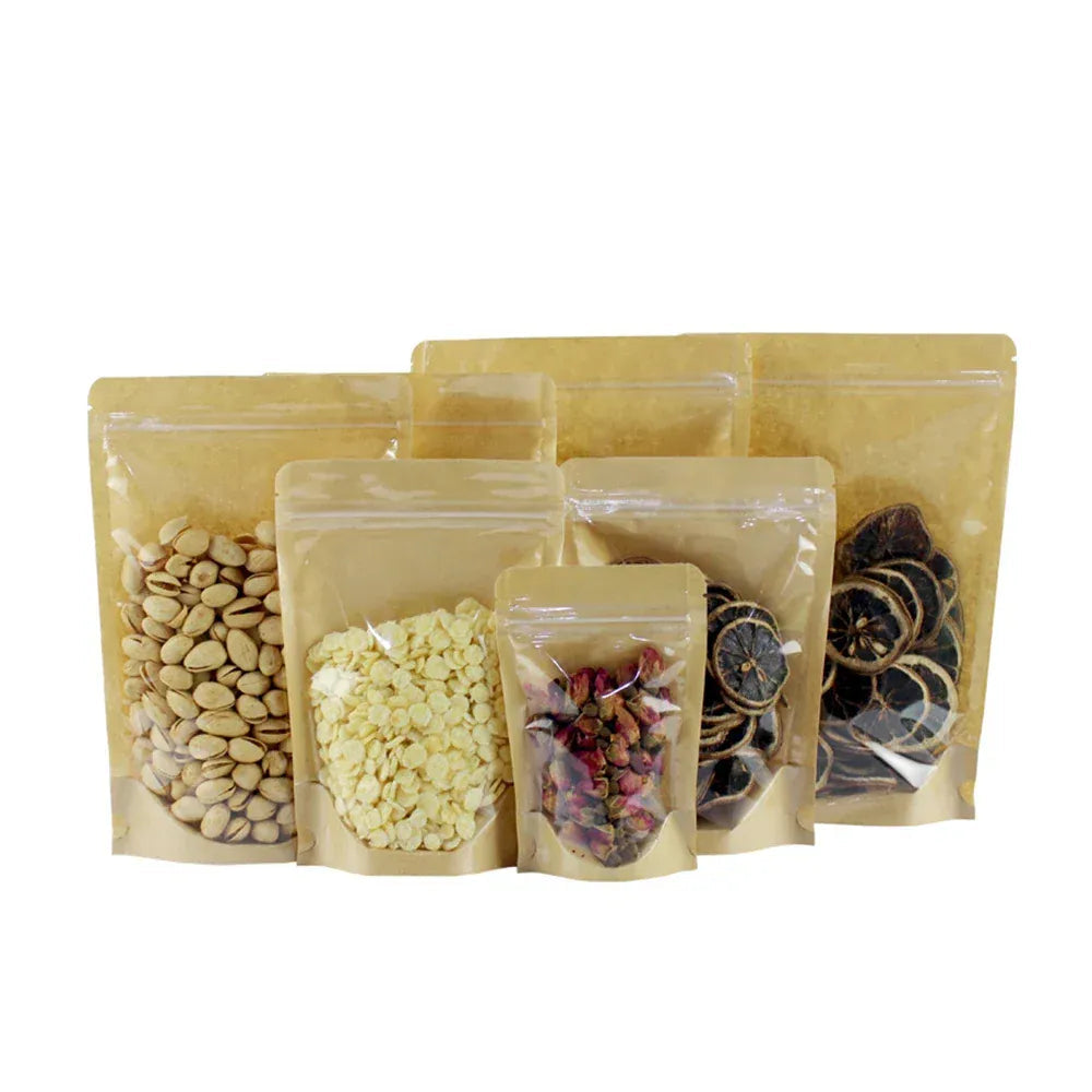 Sachets Kraft Transparente Autoportants - Lot de 50 Pièces