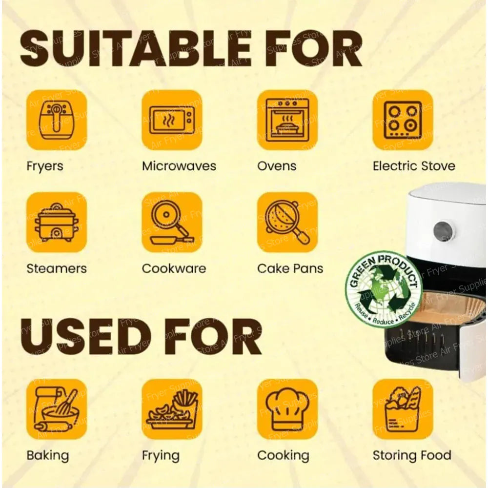 Papier Cuisson Air Fryer Jetable Carré 20cm - Lot de 200 Pièces Air Fryer
