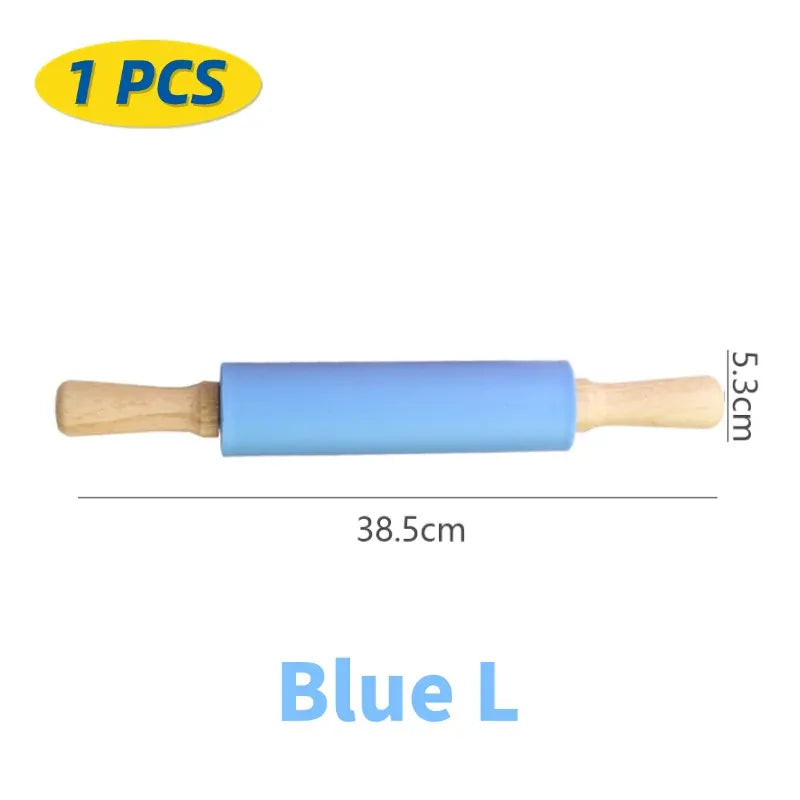 Rouleau à pâtisserie en silicone non-adhérent avec poignées en bois - Set de 14 pièces rouleaupatisserie