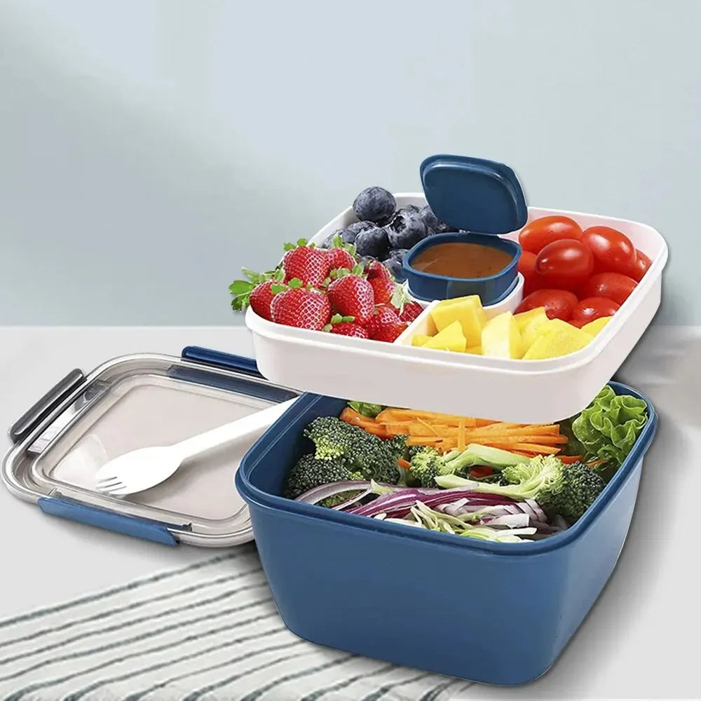 Bento à 2 Étages avec Compartiments Hermétiques - 1000 à 1500ml Bento