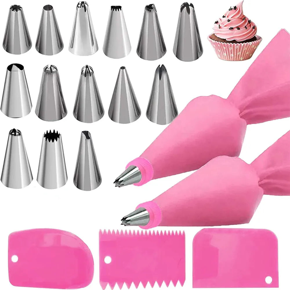 Set d'Outils de Décoration de Gâteaux 27 Pièces - Poche Réutilisable et Douilles en Acier Inox douillepoche
