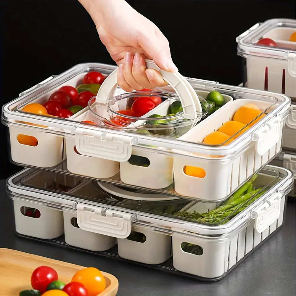 Boîte Snack Organiseur 4 Compartiments Empilable avec Couvercle