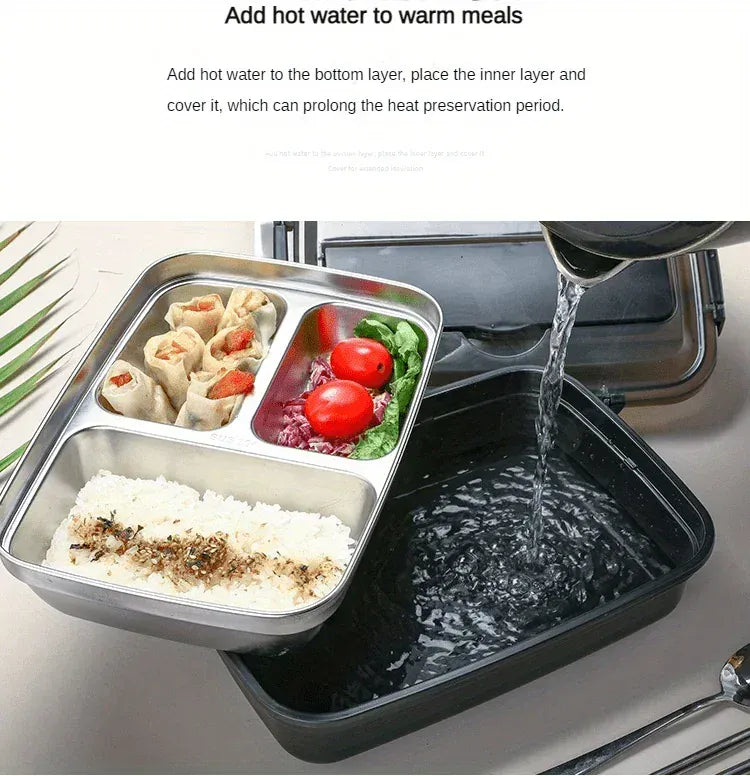 Bento Inox 3 Compartiments | Boîte Durable et Étanche 1,2L Bento