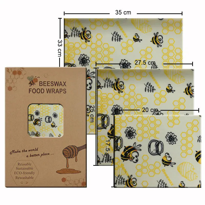 Film Alimentaire Cire d'Abeille Lot de 3 Motifs Écologiques far