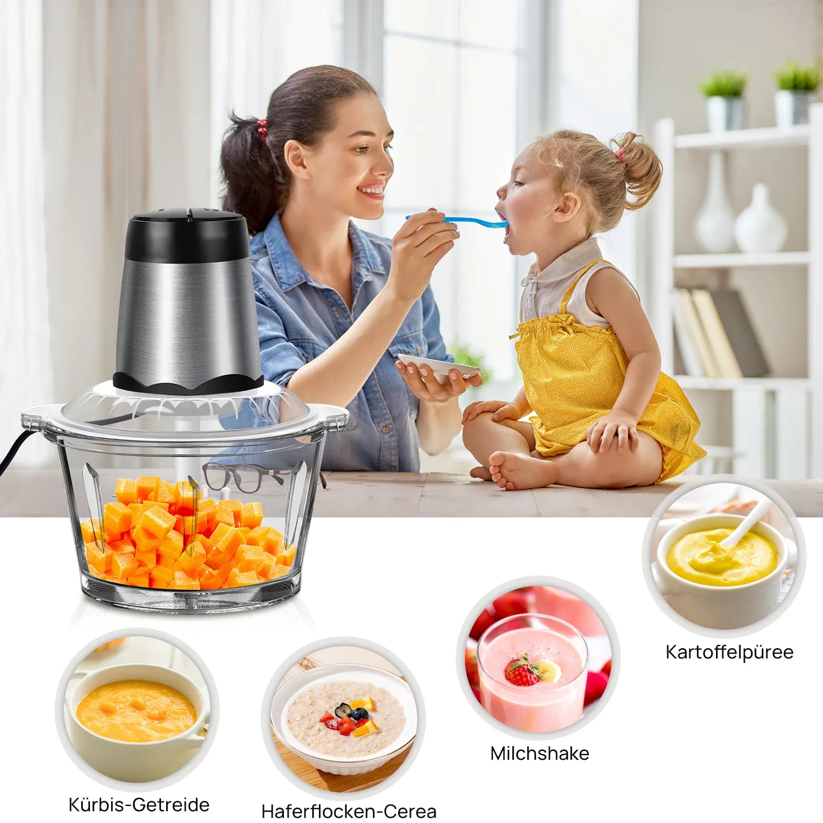 Hachoir Électrique Multifonction 300 W — Bol en Verre 2 L, 4 Lames Inox, 2 Vitesses hachoir electrique