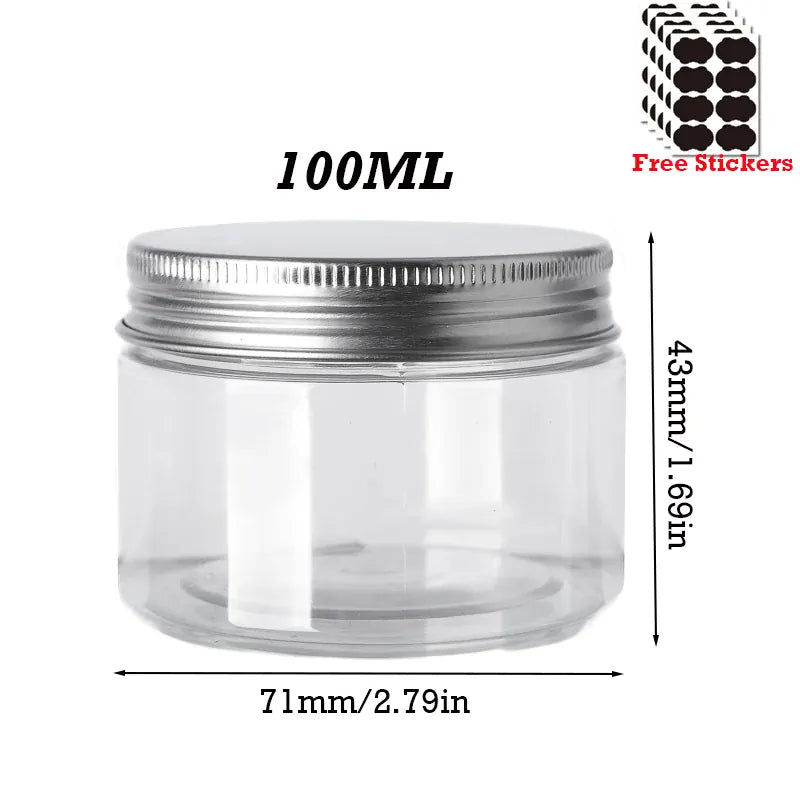 Lot de 50 Pots en Plastique PET Alimentaire 30–150 ml avec Couvercle Aluminium Vissé