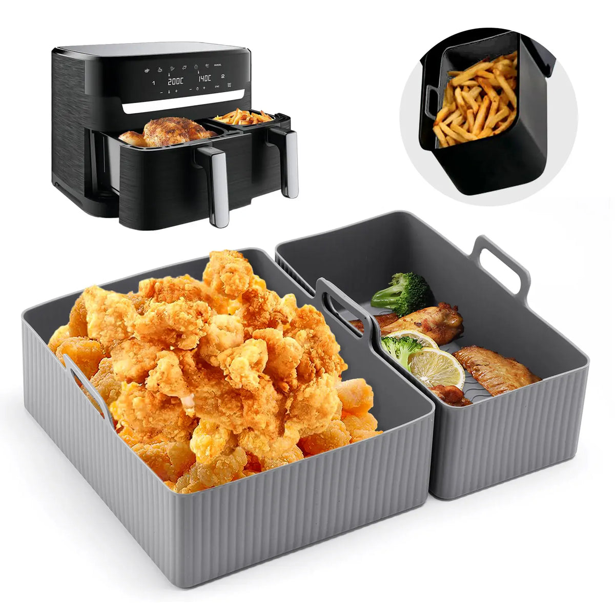 Moule Silicone Air Fryer Réutilisable Lot de 2 Pièces Rectangulaires Air Fryer