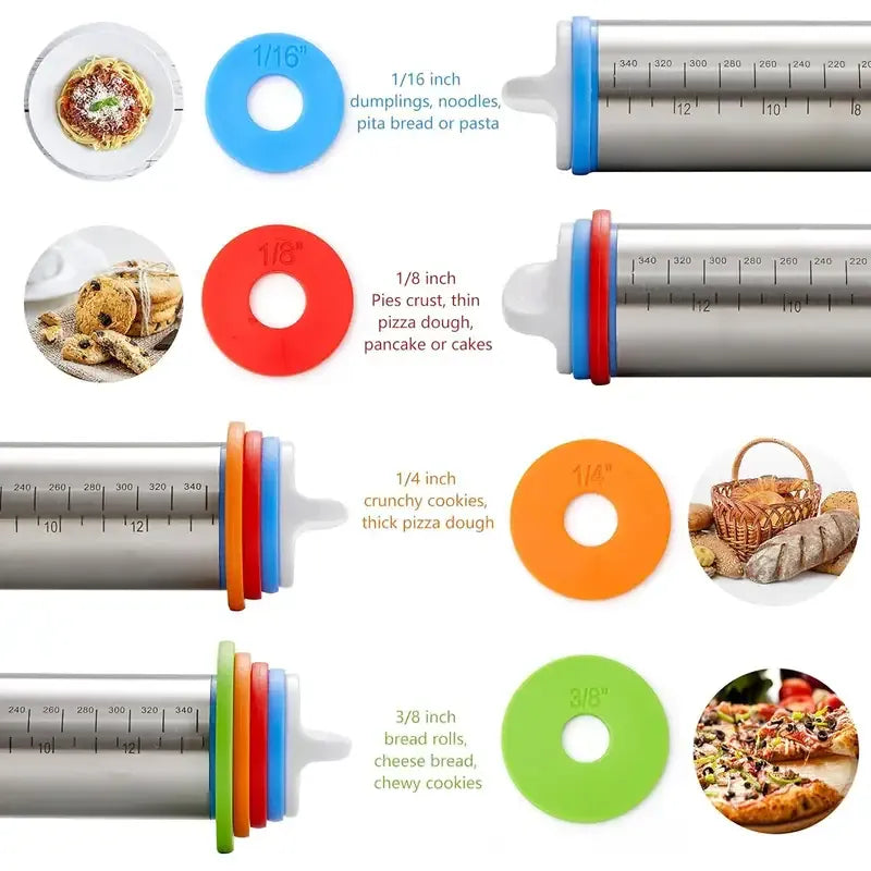 Rouleau à pâtisserie en acier inoxydable ajustable avec marqueurs de mesure rouleaupatisserie