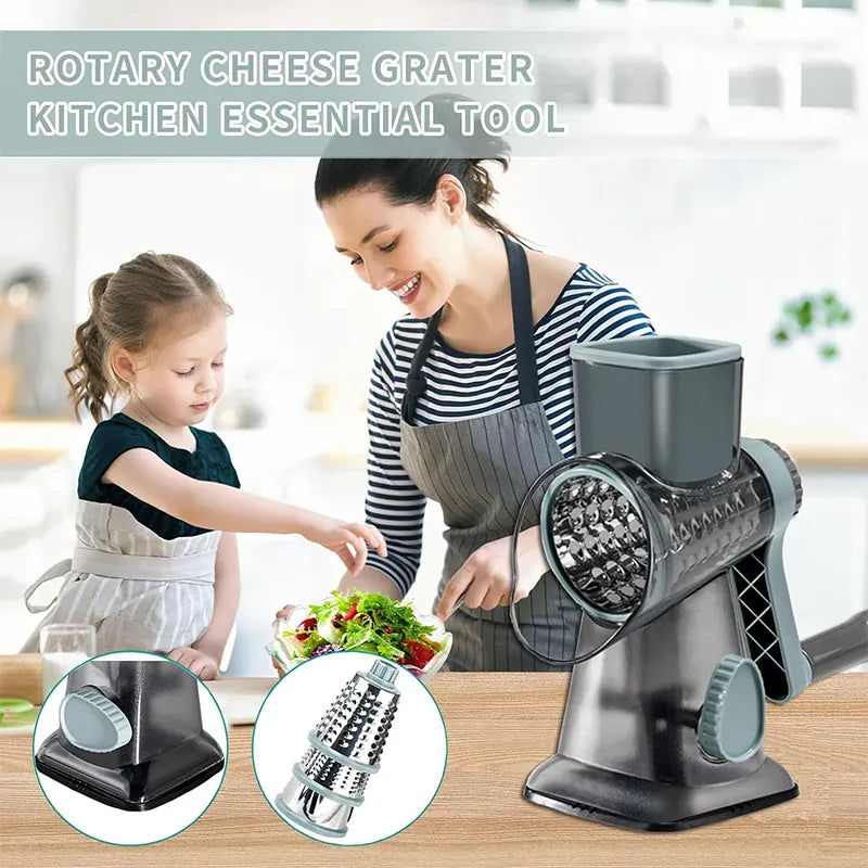Râpe rotative 3 en 1 avec accessoires pour fromage et légumes Coupe Légumes