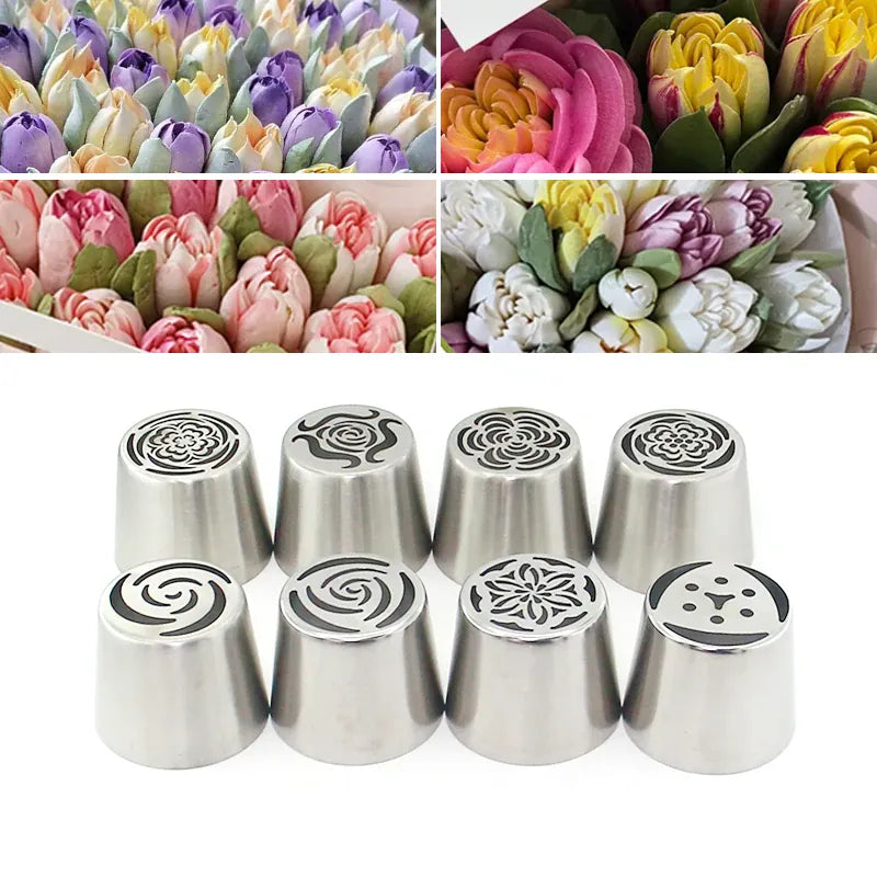 Douilles à Pâtisserie en Acier Inoxydable pour Fleurs 3D - 8 Pièces douillepoche