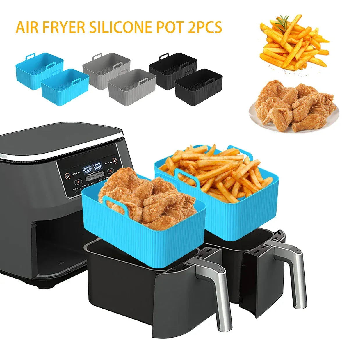Moules Silicone Réutilisables Air Fryer - Lot de 2 Rectangulaires Air Fryer