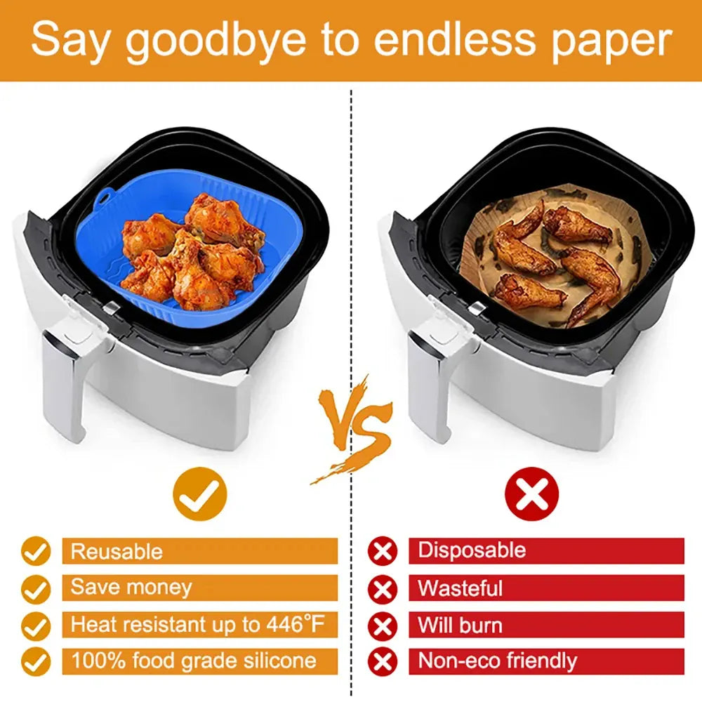 Moule Silicone Air Fryer Réutilisable Carré - Lot de 3 Pièces Air Fryer