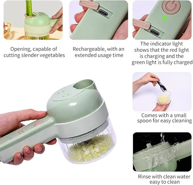 Mini Hachoir Électrique Sans Fil 4-en-1 — Ail, Légumes, Viande — Rechargeable USB mini hachoir