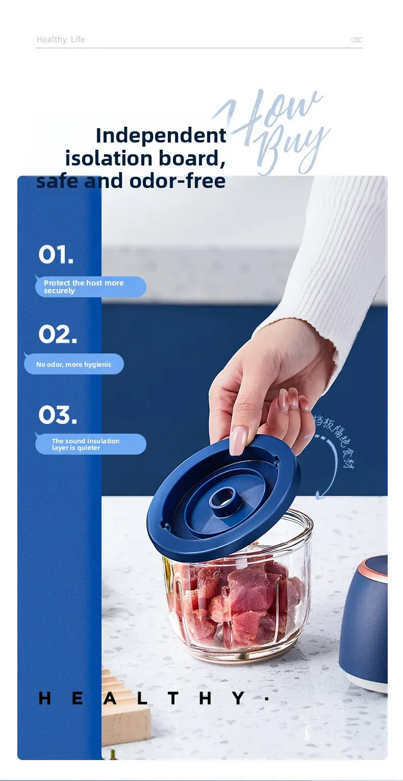 Mini Hachoir Électrique Sans Fil 350 ml — Bol en Verre, 6 Lames Inox, Batterie USB-C hachoir electrique