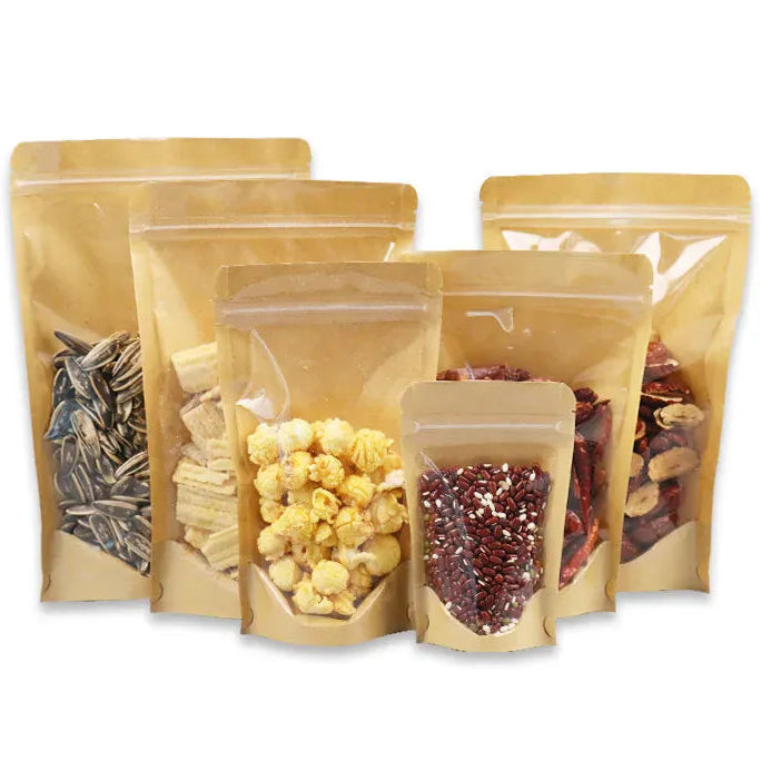 Sachets Kraft Ziplock Transparent - Lot de 100 Pièces Resealable