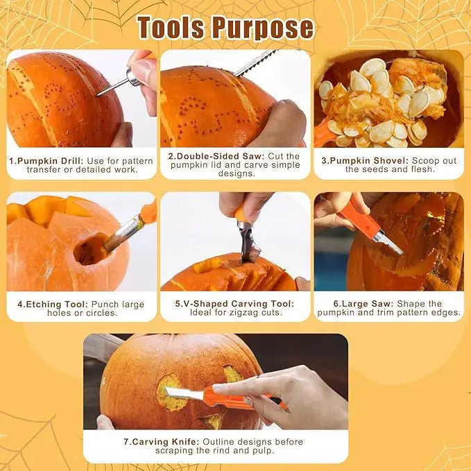 Kit de Sculptage de Citrouilles - Couteaux À Dentures Professionnels