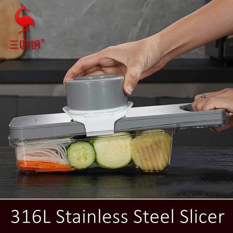 Mandoline Inox 6 Lames 316L Antibactérien avec Protection Main Mandolines