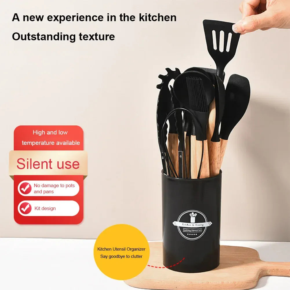 Set Ustensiles Silicone 12 Pièces | Résistant à la Chaleur avec Support spatule en silicone