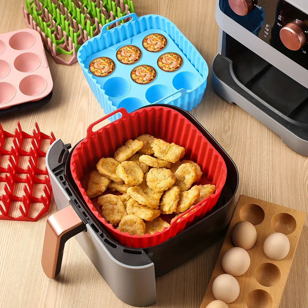 Moules Silicone Air Fryer Réutilisables Lot de 2 Pièces Carrés Air Fryer