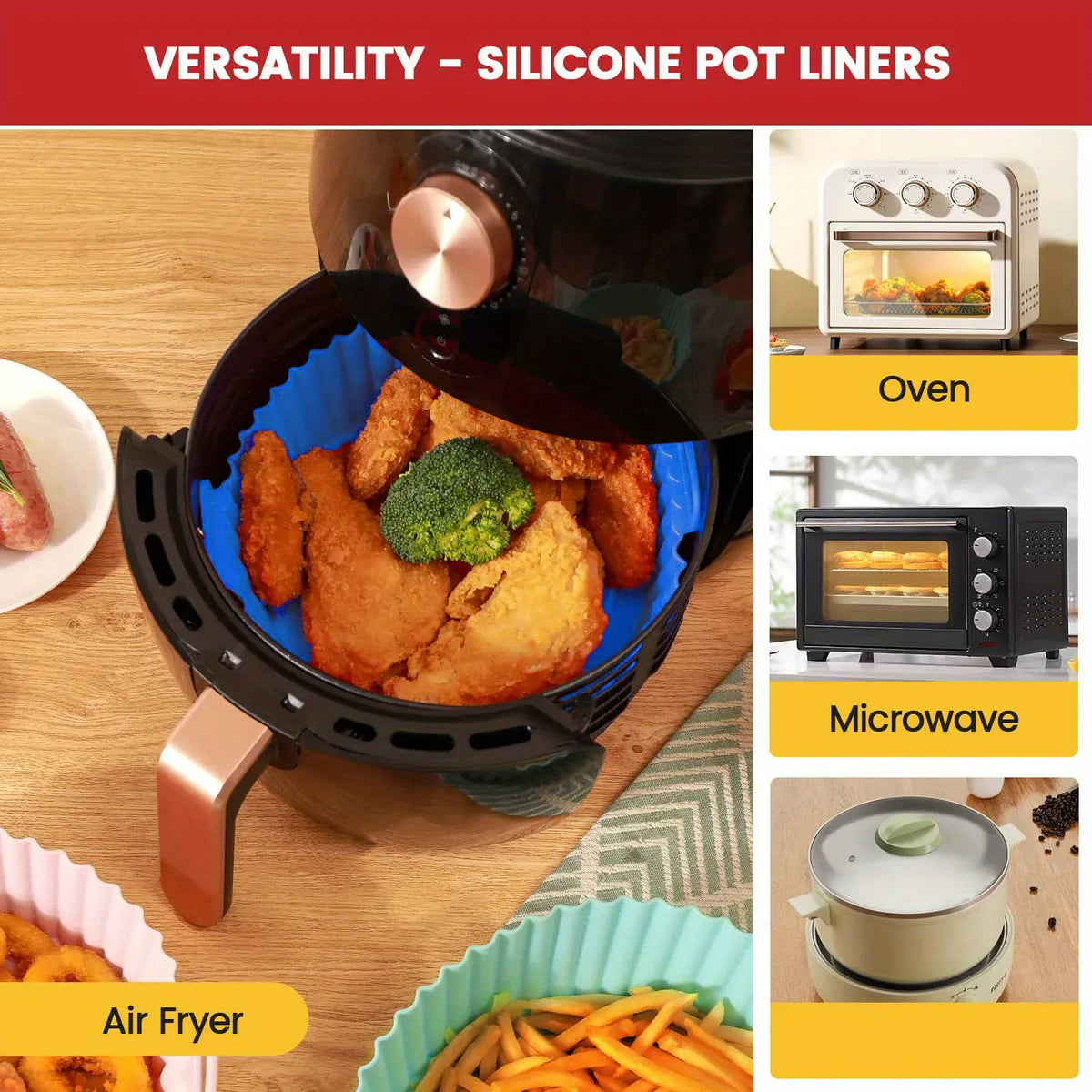 Kit Accessoires Silicones Air Fryer - Lot de 6 Pièces Réutilisables Air Fryer