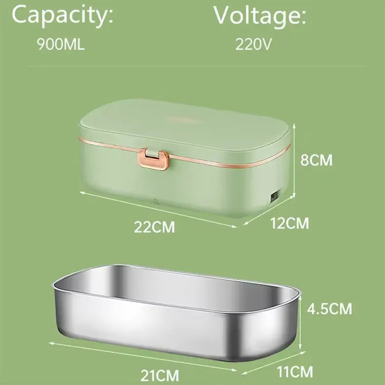 Lunch Box Chauffante Inox 304 Sans Eau 900 ml — Chauffage Sec 36 W - VERTE lunchboxchauf