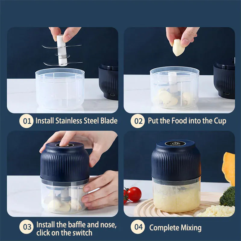 Mini Hachoir Électrique Rechargeable USB 300 ml — 6 Lames Inox hachoir electrique