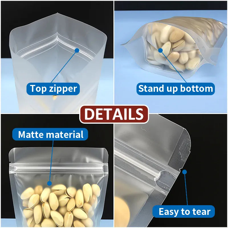 Sachets Zip Alimentaires Matinés - Lot de 100 Pièces Resealable