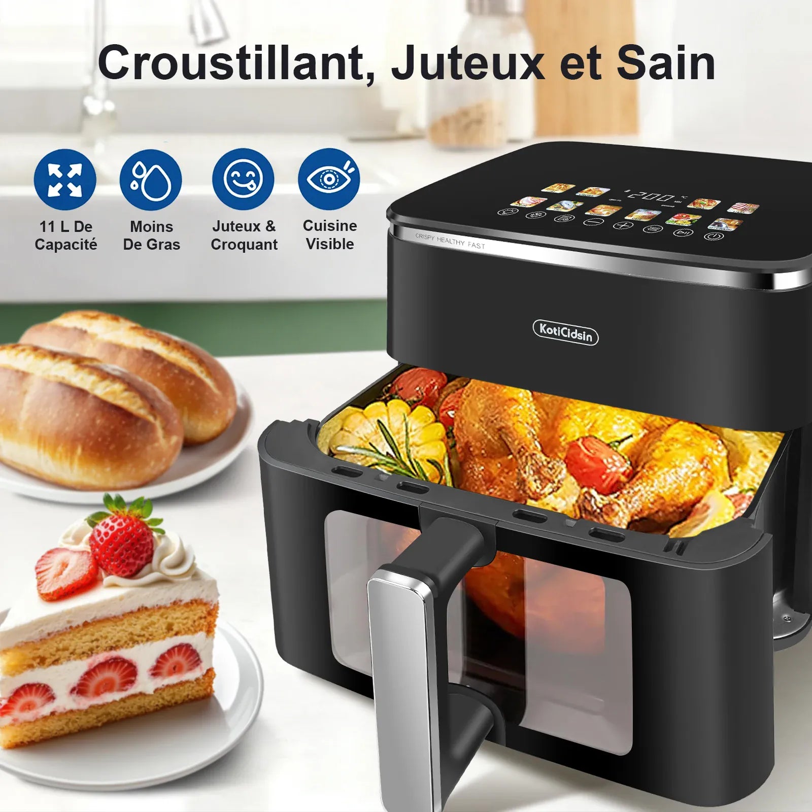 Air Fryer 11L 2000W Écran Tactile et Hublot Visible airfryers