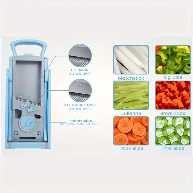Mandoline Légumes Réglable 4 Modes — Tranches, Julienne, Dés, 0–8 mm Mandoline