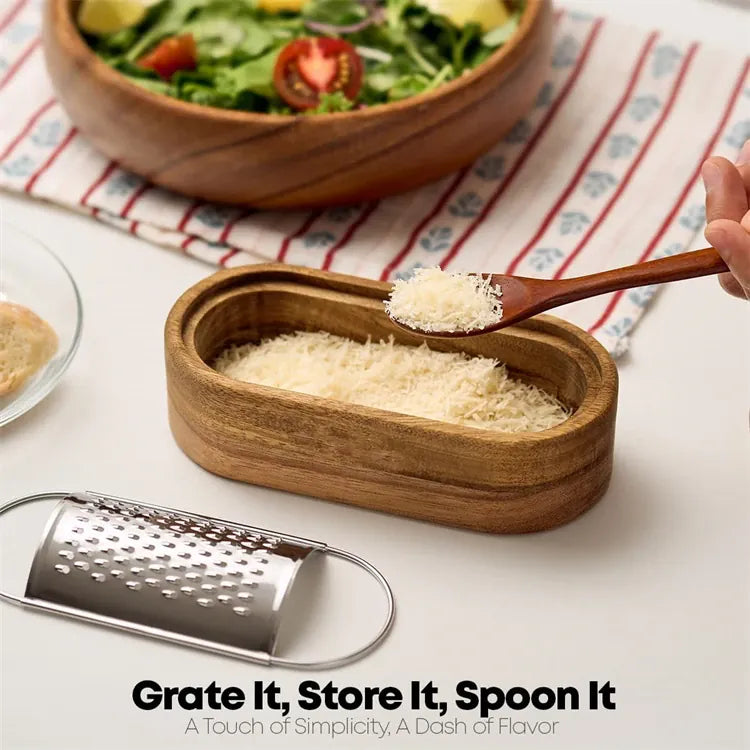 Râpe à Fromage en Acier Inox 304 avec Conteneur en Bois rape