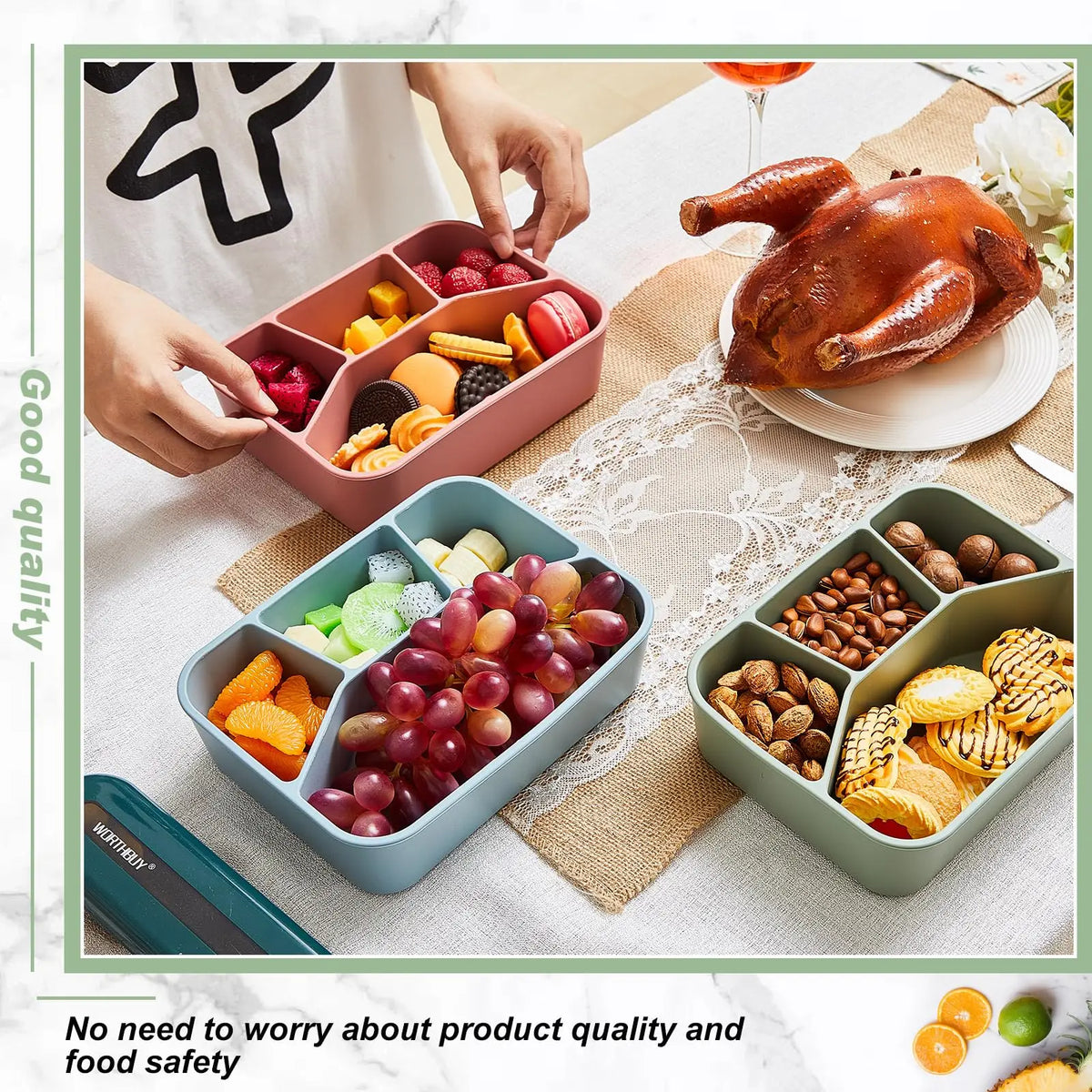 Bento Compartimenté Silicone Écologique | 4 Compartiments 700ml Bento