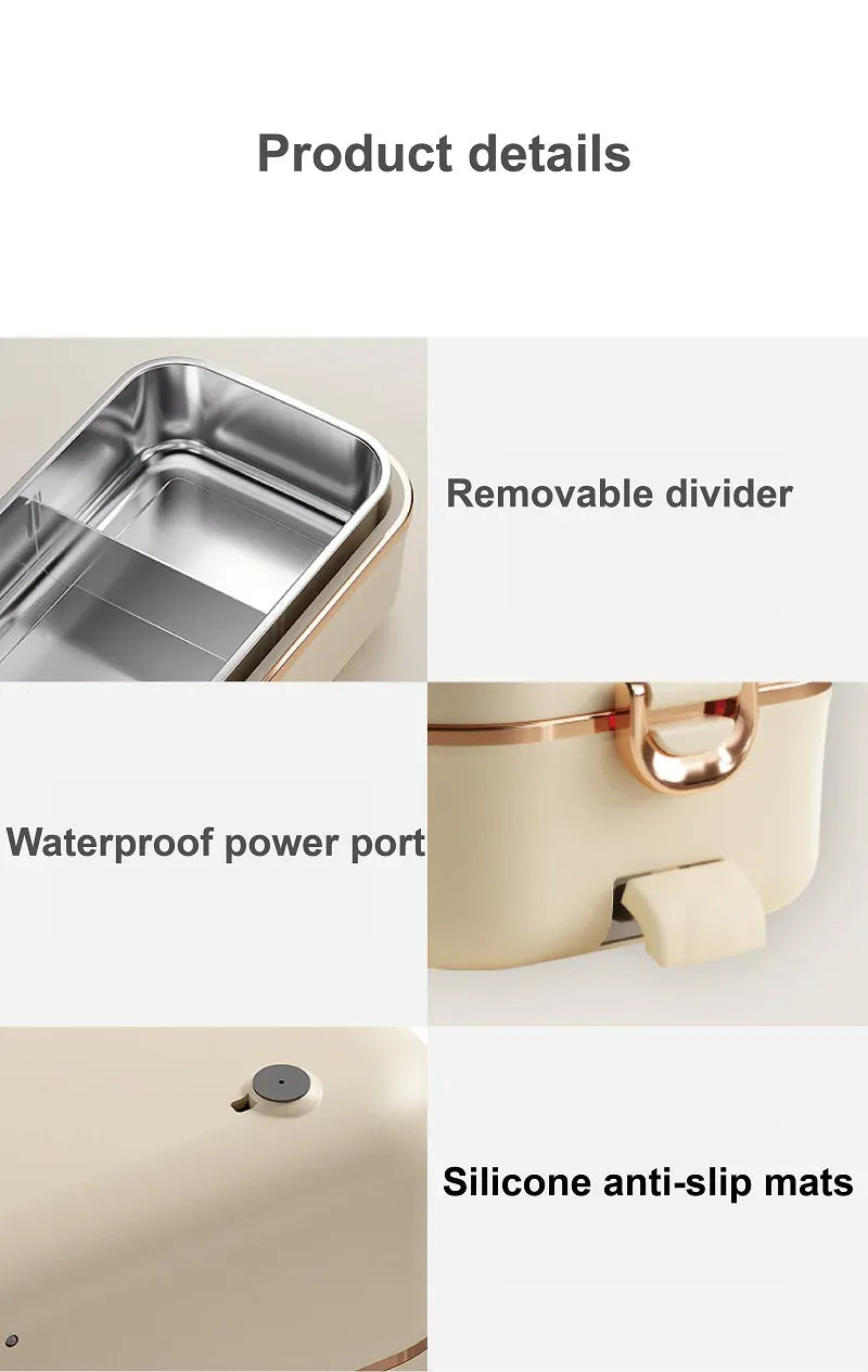 Lunch Box Chauffante Électrique 45W 800ml — Cuve Inox 304, Sans Eau, 70°C lunchboxchauf