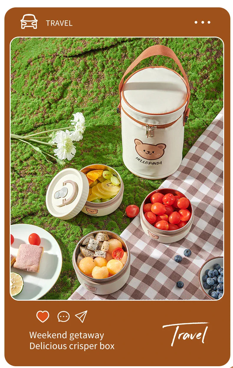 Ensemble de 4 Lunchbox cylindriques isothermes pour enfants (2 litres) Lunchbox