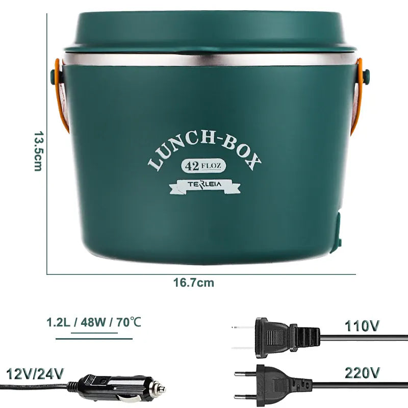 LunchBox Chauffante Électrique Acier Inoxydable 304 — 1,2 L / 48 W / 12 V-220 V lunchboxchauf