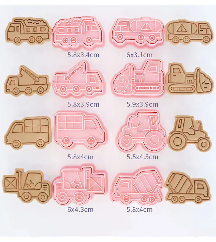 Emporte-pièces de pâtisserie - Set de 8 camions en plastique 3D emportepieces