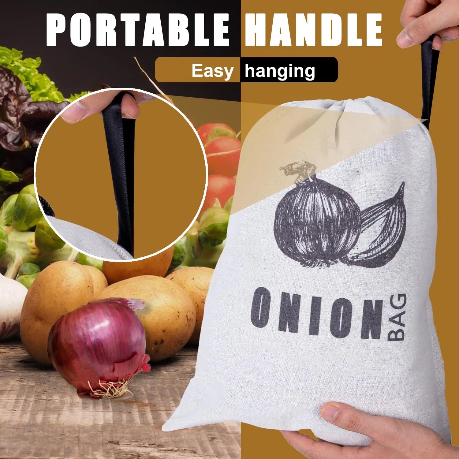 Sacs de conservation pommes de terre et oignons, lot de 2 réutilisables