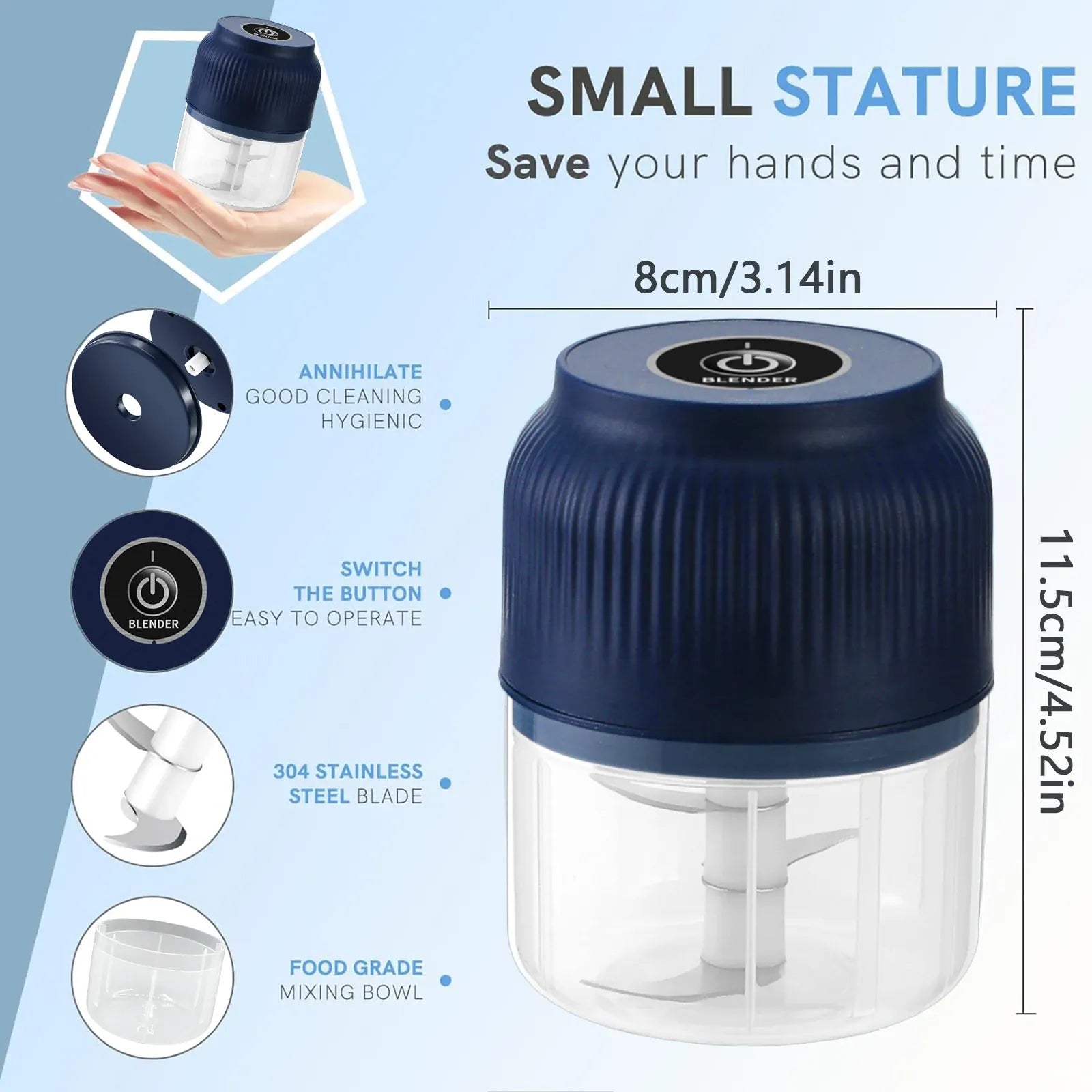 Mini Hachoir Électrique Rechargeable USB 300 ml — 6 Lames Inox hachoir electrique
